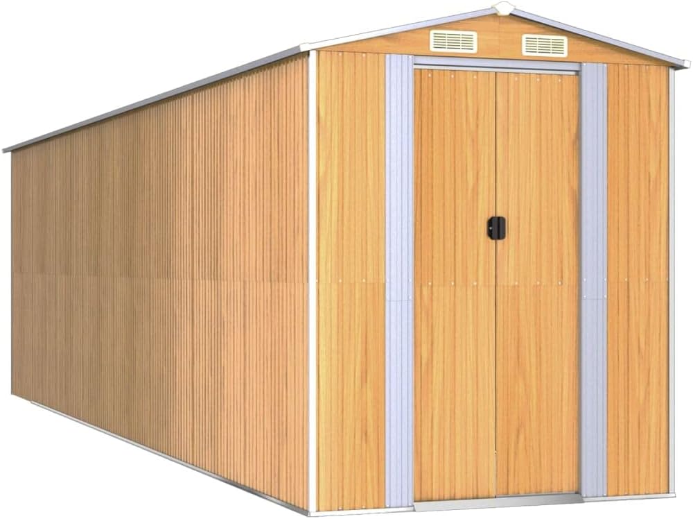 vidaXL - Galvanized Steel Garden Shed - Large Outdoor Storage House, Light Brown, Easy Assembly, Weather, Spacious Interior, Front and Back Vents