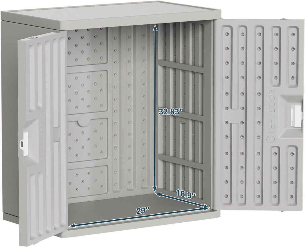 Amopatio Outdoor Storage Cabinet with Lockable Doors, Resin Cabinet Waterproof Freestanding Outdoor Patio Storage Shed for Garden Tools, 19.7' D x 29.5' W x35.4 H, Gray