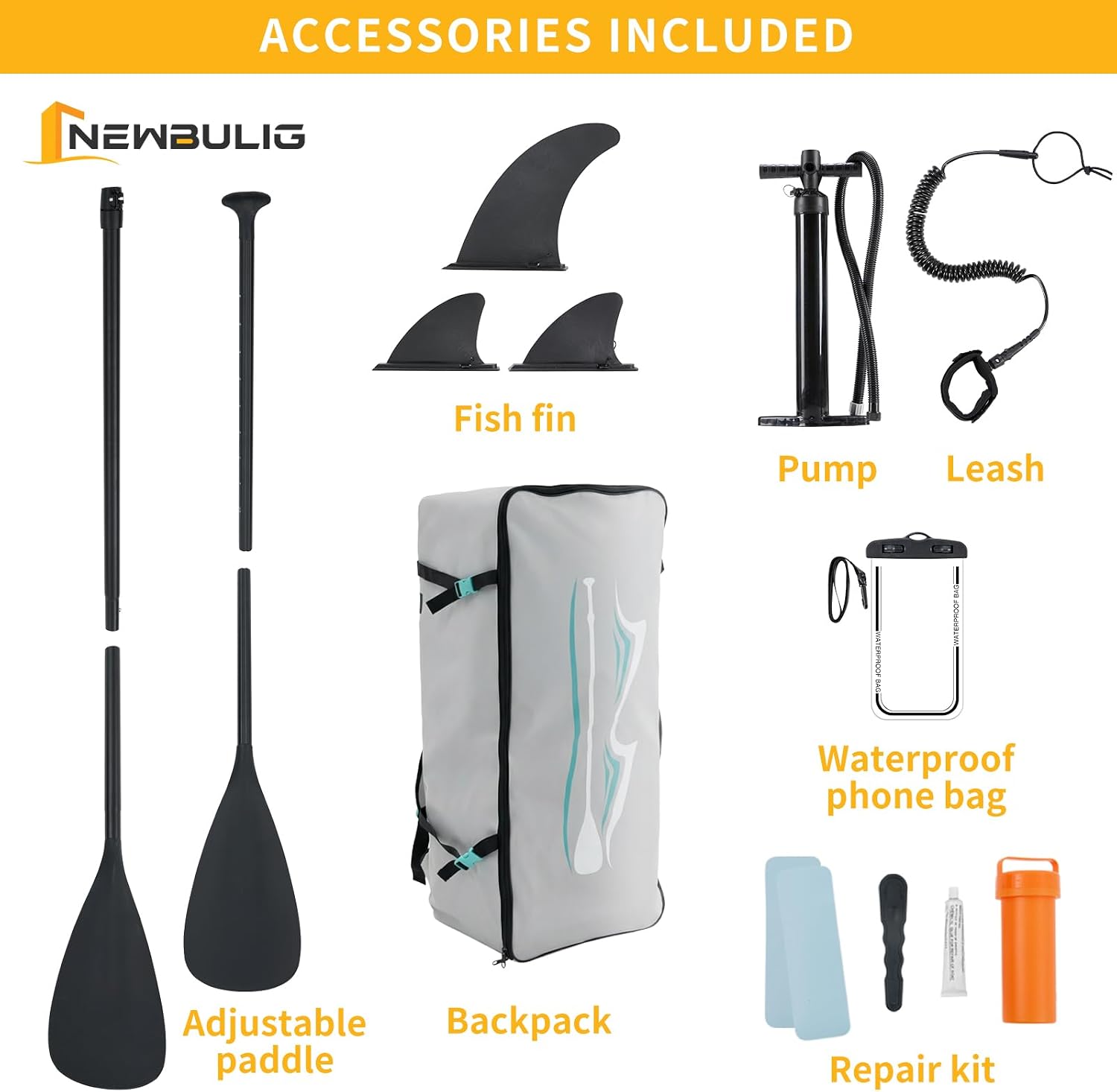 NEWBULIG 33' Inflatable Paddle Board SUP, Stand Up Paddle Board Blow Up with 3 Carry Handles, Non-Slip Deck Pad, Complete Kit with Pump, Leash & Backpack for Beginners/Adults