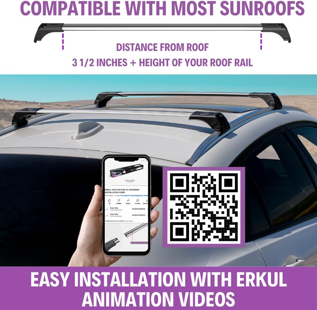 ERKUL Roof Rack Cross Bars for Hyundai Tucson 2016-2021 | Aluminum Crossbars with Anti Theft Lock for Rooftop | Compatible with Flush Rails - Silver