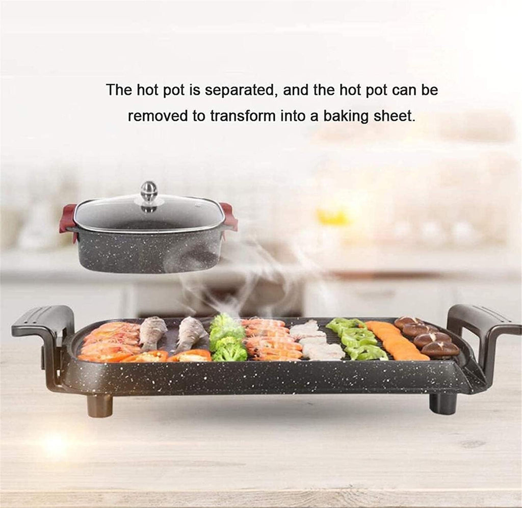 Indoor Korean Barbecue Grill Household Electric Grill, Electric Baking Pan Hot Pot BBQ Home Maifan Stone Electric Frying Pan Double Control Separated Electric Oven,Portable Nonstick Griddle