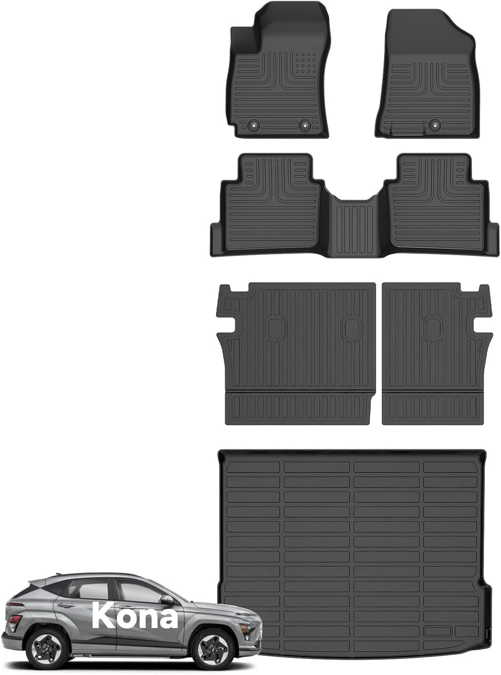 Wayhigh® Floor Mats & Backseat Cargo Liner for Hyundai Kona 2024-2026 (Not for EV/Electric), All Weather TPE Car Mats Waterproof Heavy Duty Floor Liners, Floor Mats Custom Fit for Kona Accessories