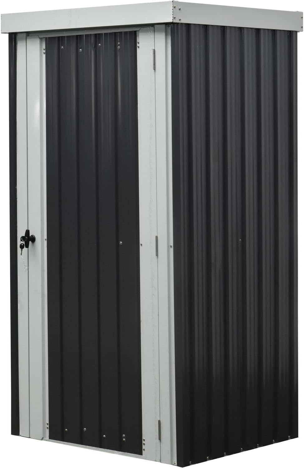 Hanover Galvanized Steel Single Door Patio Storage Shed for Garden Tools with Twist Lock and Key Security, 2 Tool Hooks (3'x3'x6') Dark Gray, White Rust Resistant Outdoor Storage for Yard Supplies