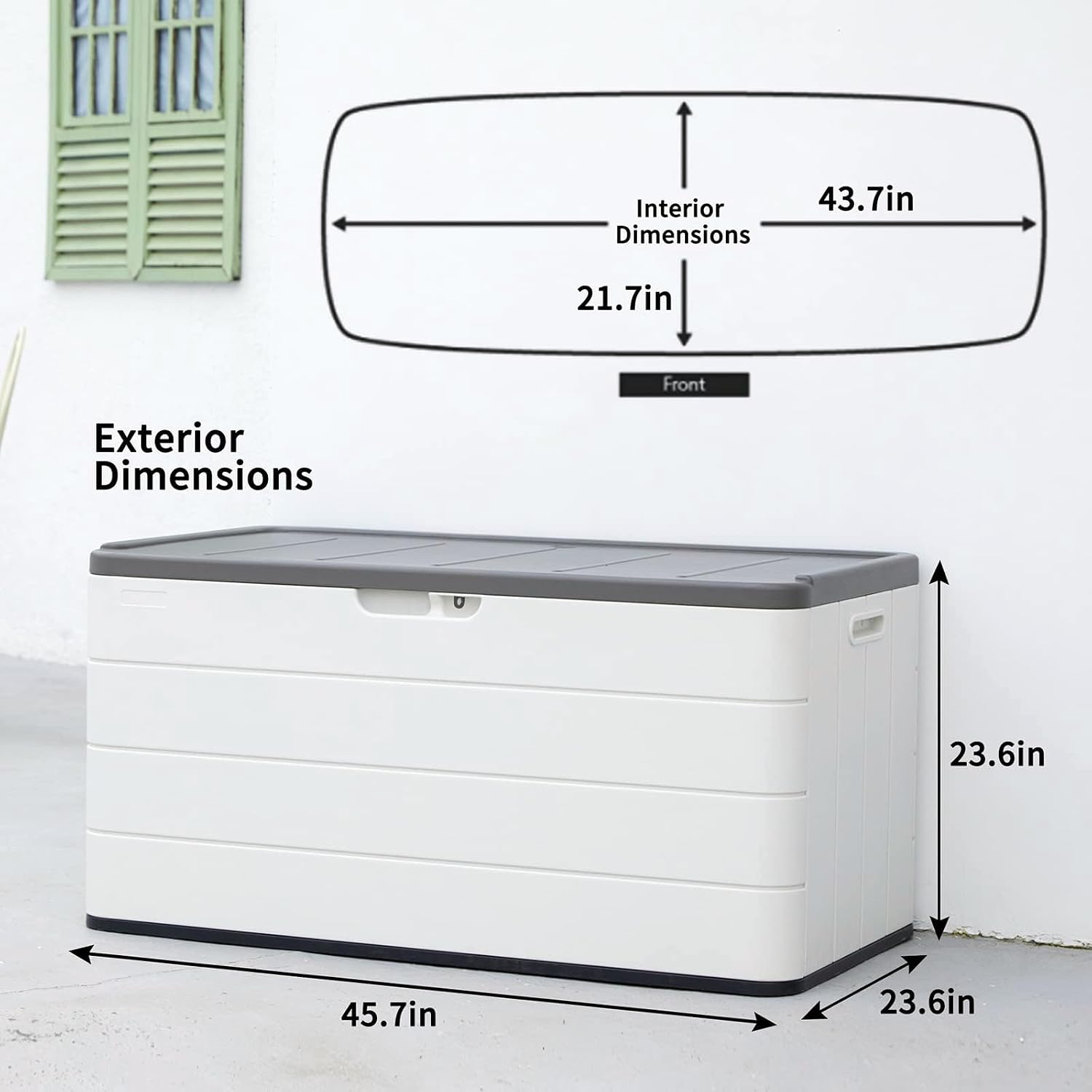 Mrosaa 110 Gallon Deck Box Waterproof,Double-Wall Resin Outdoor Storage Boxes, Deck Storage for boat slip storage,Cushions, Pool Float, Garden Tools,Patio Furniture, Lockable (OFF-WHITE)