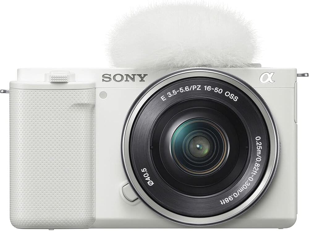 Sony ZV-E10 Vlogging Mirrorless Camera (White) with E PZ 16–50mm Lens (ILCZV-E10L/W) | 24.2 MP APS-C Sensor | 4K Video with FE 70-200mm Lens, 64GB Memory Card, Color Filter Kit and More