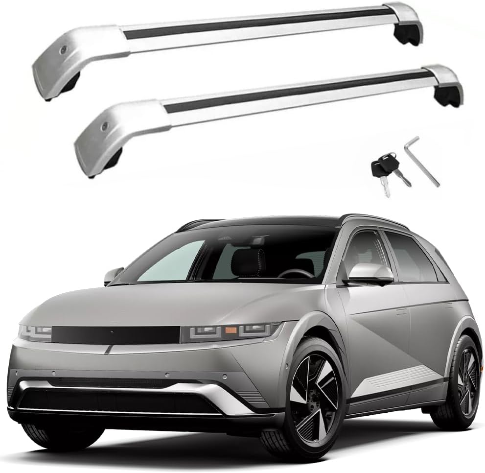 Lockable Roof Rack Cross Bars Compatible with Hyundai Ioniq 5 2022 2023 2024 2025 SEL XRT Limited（with roof Rails） Luggage Cargo Carrier Anti-Theft Metal Roof Rack Cross Rails 240lbs Silver