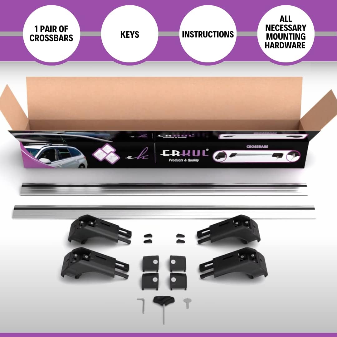 ERKUL Roof Rack Cross Bars for Hyundai Tucson 2016-2021 | Aluminum Crossbars with Anti Theft Lock for Rooftop | Compatible with Flush Rails - Silver