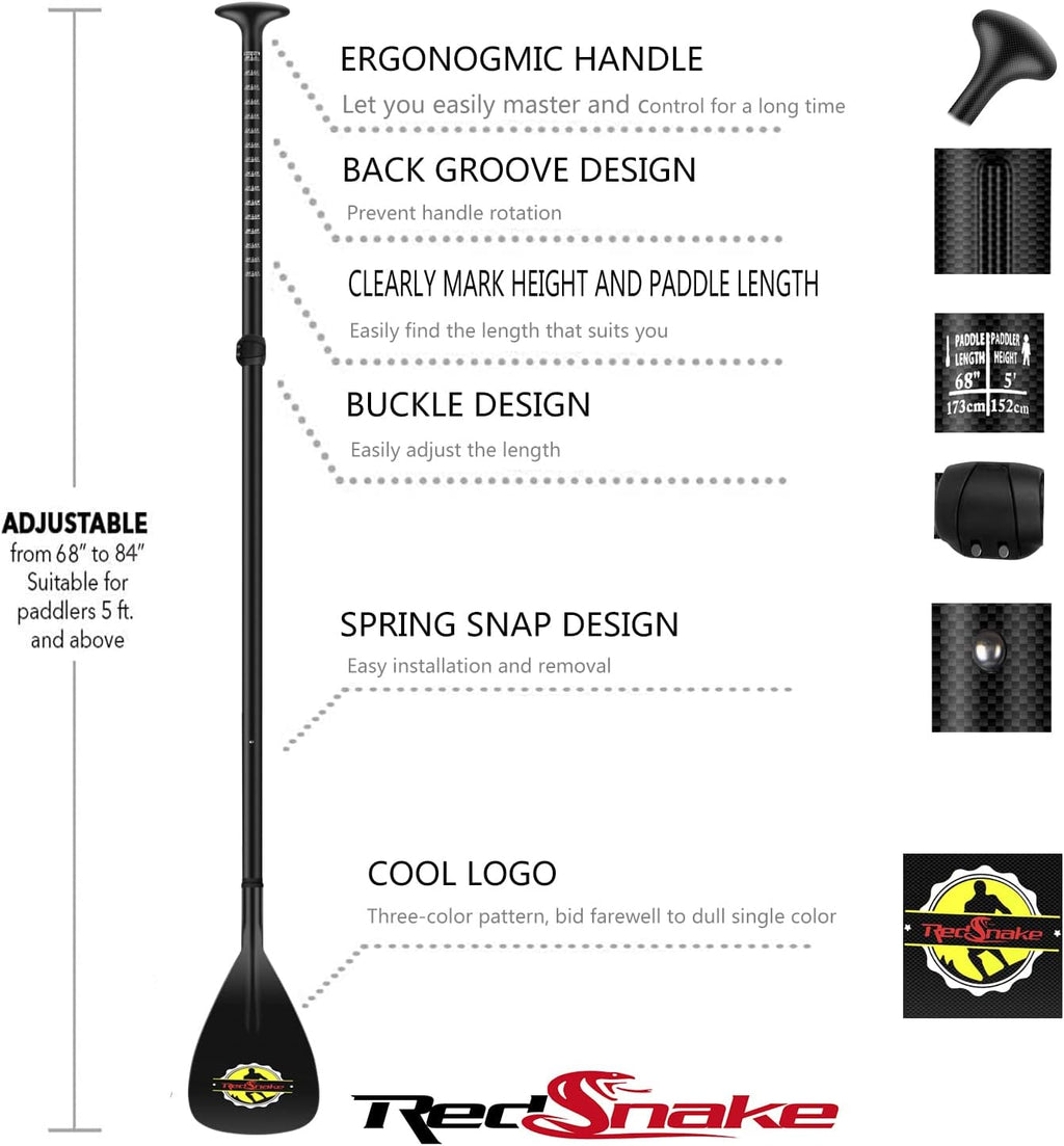 Full Carbon Fiber SUP Paddle - 3 Piece Adjustable Stand Up Paddle Board Paddles - reliable, Lightweight & Floating Paddleboard Oar Hyrdrodynamic Blade for Power Performance for Efficient Strokes