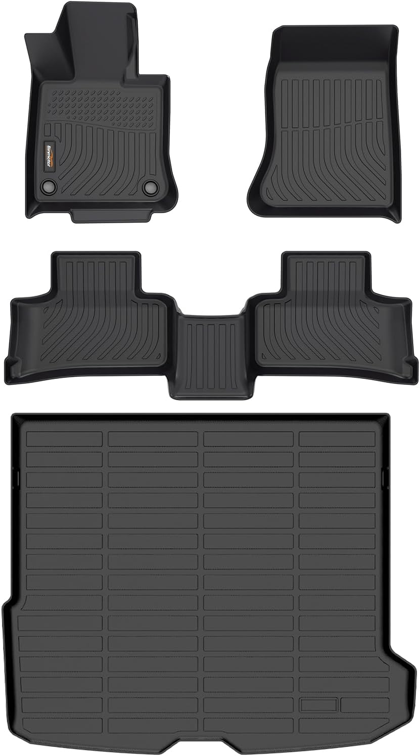 Custom Floor Mats and Cargo Liner Set for 2023-2026 Mercedes Benz GLC 300/350e/43 AMG (Not Coupe)- TPE All Weather Guard Black Car Mats and Trunk Liners Accessories