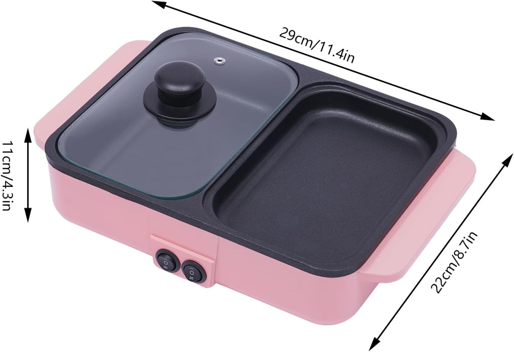 2 in 1 Portable Electric Indoor Nonstick Grill for Steaks, Shabu Shabu, Noodles, Simmer and Fry, Korean BBQ Grill Mini Shabu Shabu Hot Pot BBQ Grill Kitchen Smokeless Shabu Cooking Pan