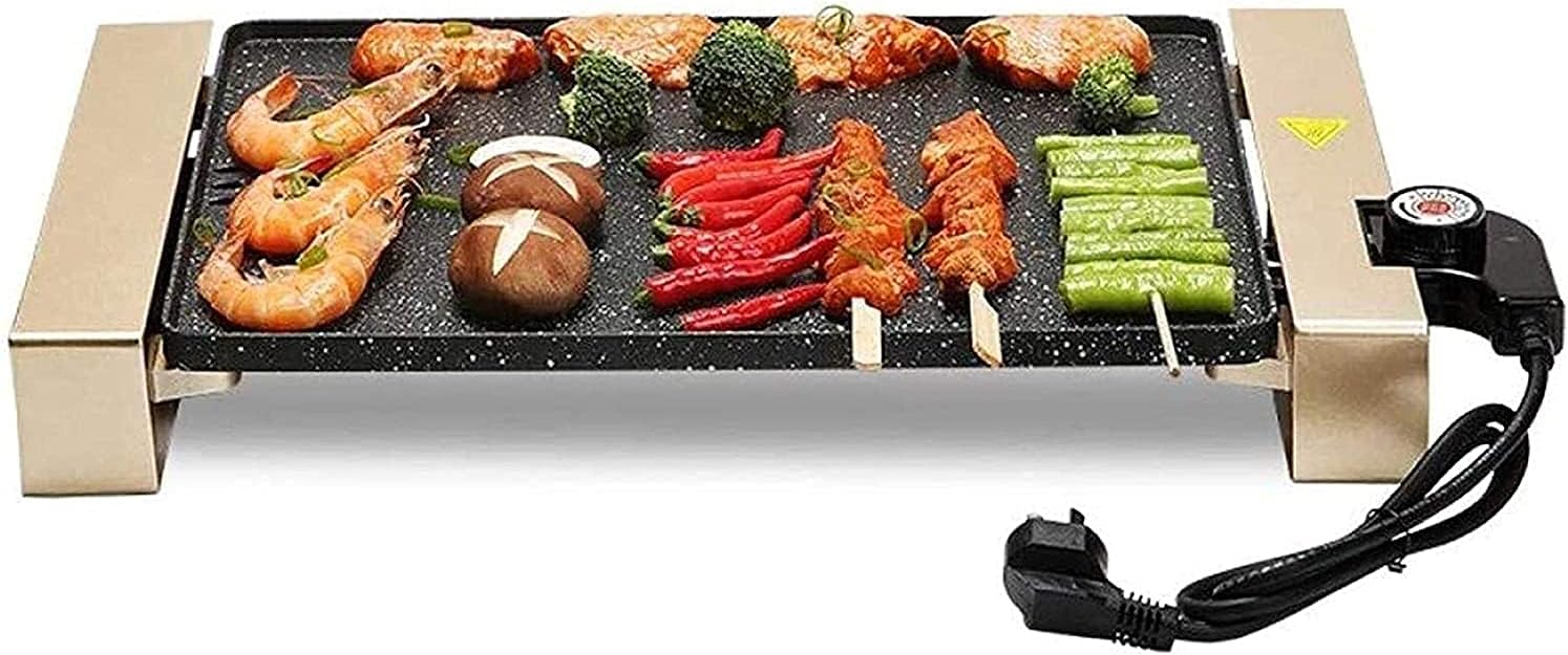 Electric BBQ Grill Indoor 28 * 94 cm Electric Teppanyaki Table Grill, BBQ Barbecue Griddle, Non-Stick Hot Plate,Smokeless,1700W (Color : Gold)
