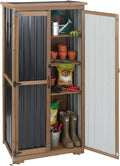 Outdoor Storage Cabinet with Shelves, Wood & Metal Storage Shed with Weatherproof Roof, Lockable Doors, Adjustable Feet, Outside Storage Cabinet for Garage, Patio (15.6' D x 32.3' W x 65.8' H)