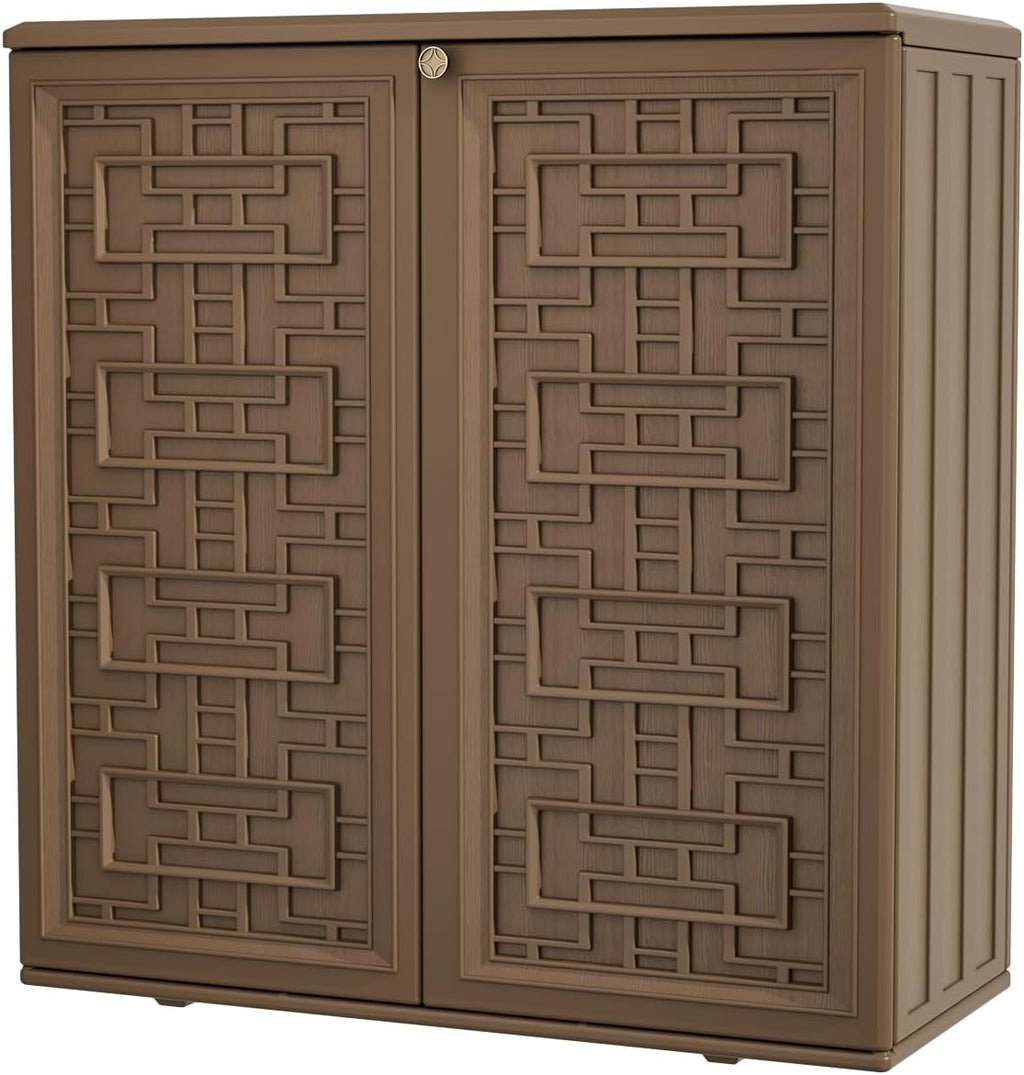 KINYING Outdoor Storage Cabinet Waterproof, Resin 62 Gallon Storage Box for Patio Furniture Cushions, Garden Tools, Pool Accessories (Dark Brown with 1 Shelving)