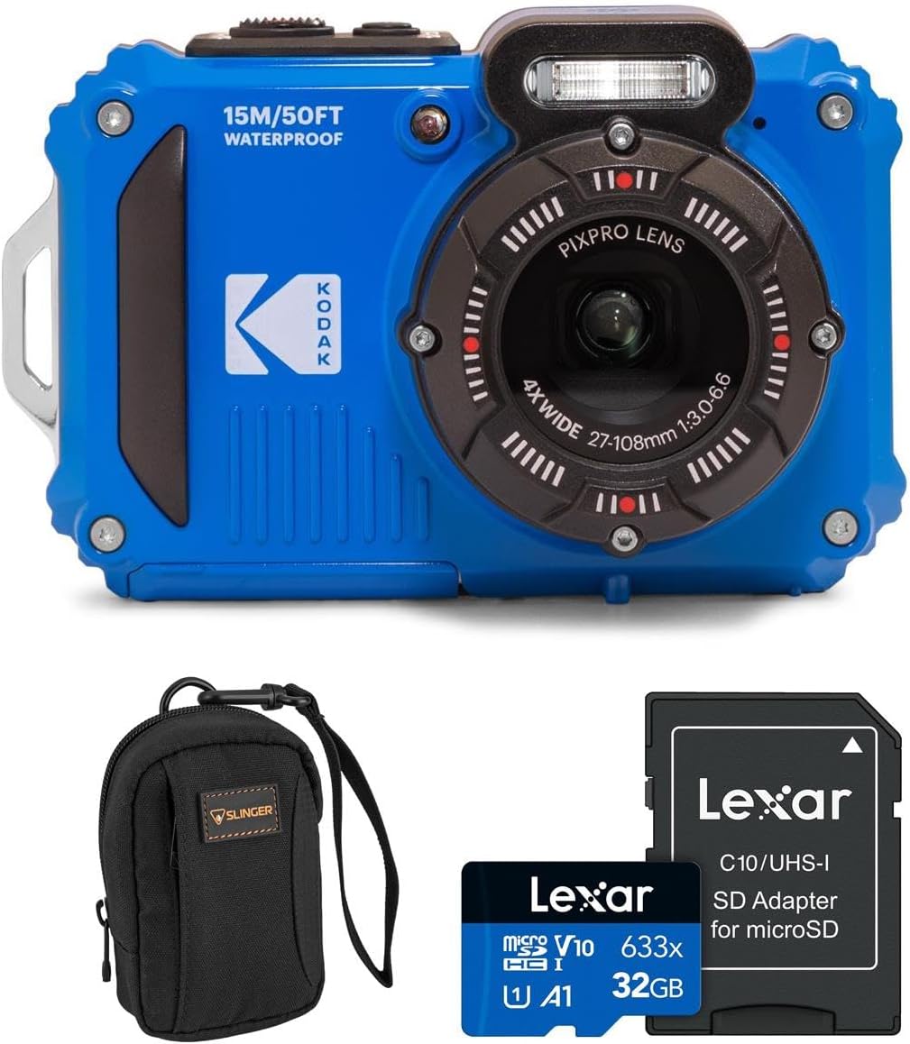 KODAK PIXPRO WPZ2 Rugged Waterproof Shockproof Dustproof WiFi Digital Camera 16MP 4X Optical Zoom 1080P Full HD Video Vlogging Camera 2.7' LCD Bundle with 32GB Memory Card and Camera Bag (Blue)