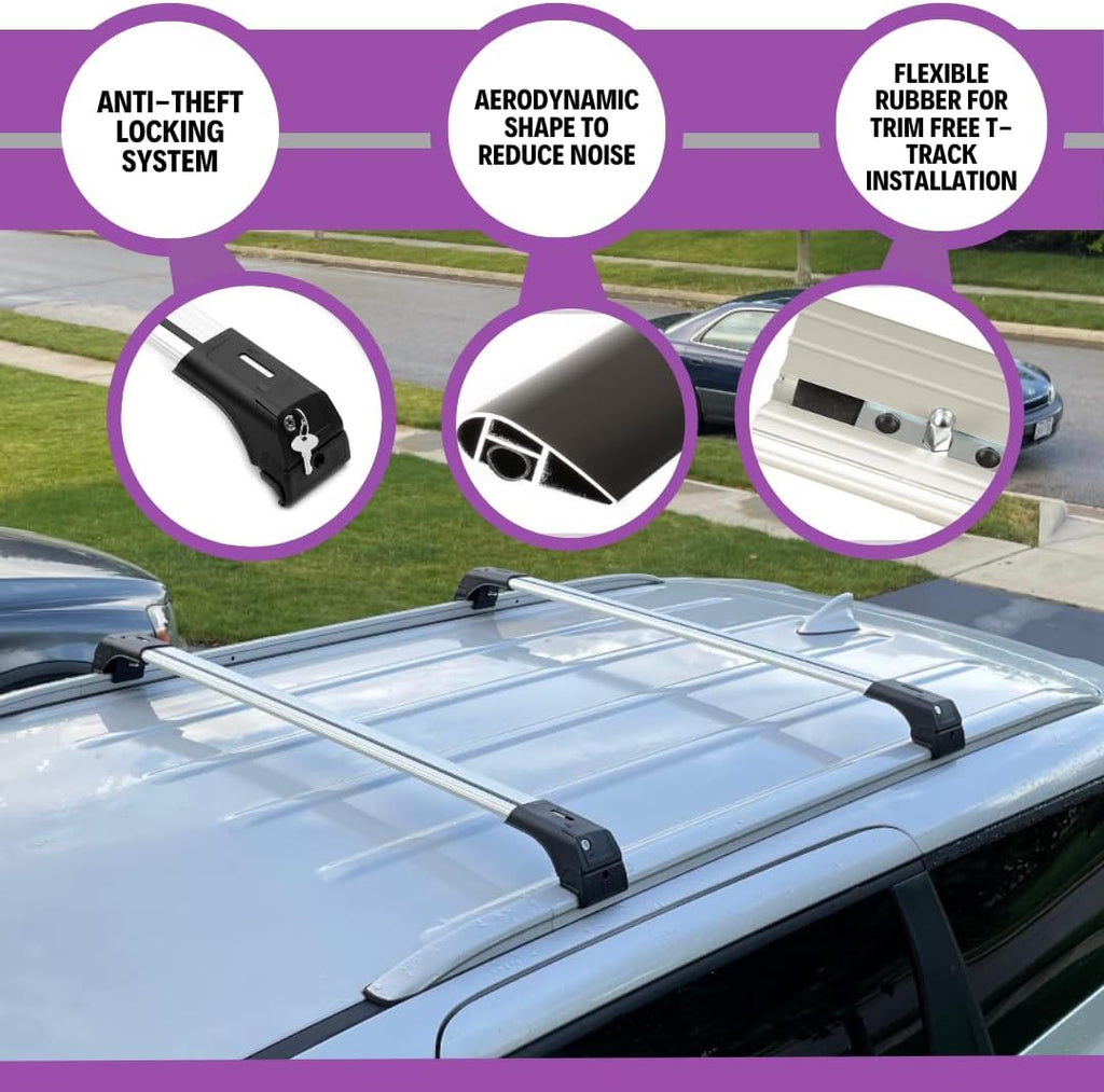 ERKUL Roof Rack Cross Bars for Hyundai Tucson 2016-2021 | Aluminum Crossbars with Anti Theft Lock for Rooftop | Compatible with Flush Rails - Silver