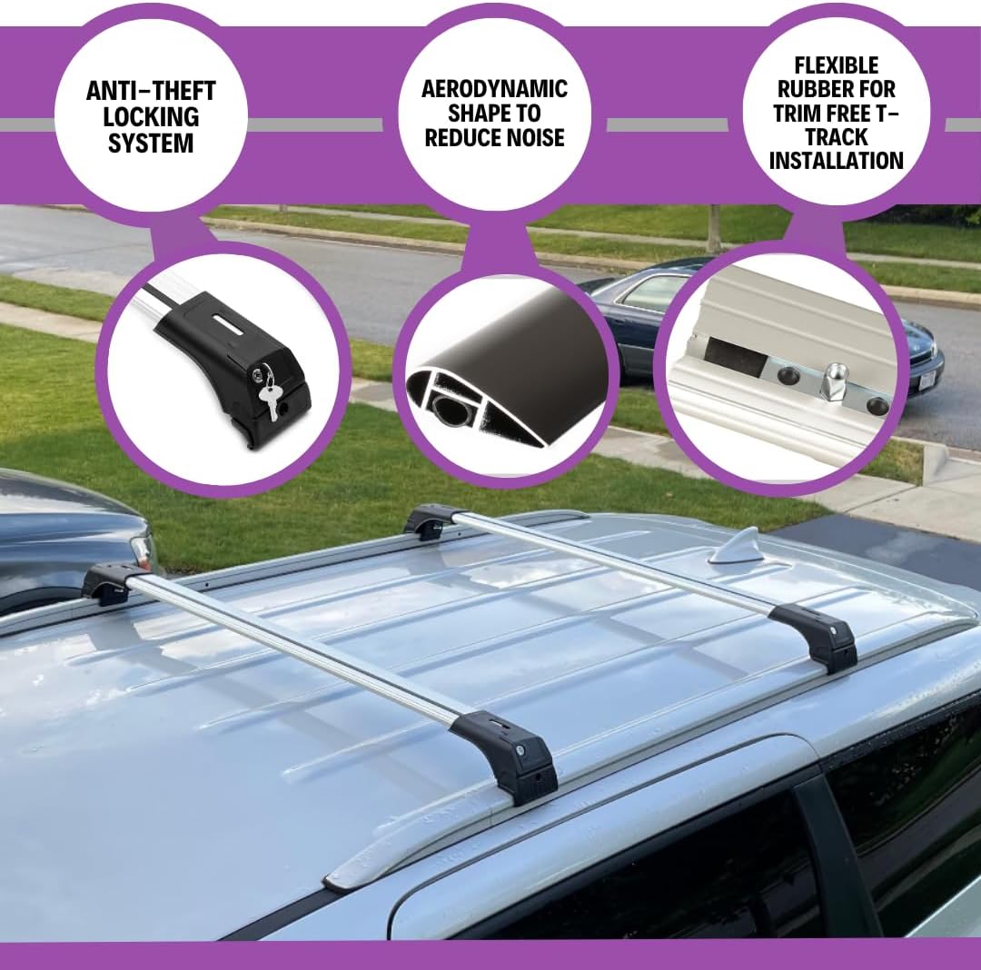 ERKUL Roof Rack Cross Bars for Hyundai Tucson 2016-2021 | Aluminum Crossbars with Anti Theft Lock for Rooftop | Compatible with Flush Rails - Silver