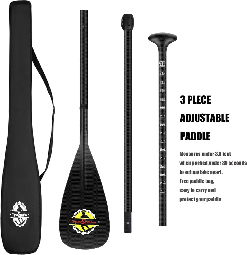 Full Carbon Fiber SUP Paddle - 3 Piece Adjustable Stand Up Paddle Board Paddles - reliable, Lightweight & Floating Paddleboard Oar Hyrdrodynamic Blade for Power Performance for Efficient Strokes