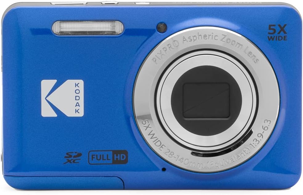 Kodak FZ55BL PIXPRO Digital Camera Blue Bundle with Lexar 64GB High-Performance 800x UHS-I SDHC Memory Card Blue Series