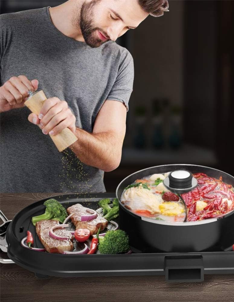 BBQ - The Electric Korean Barbecue Hot Pot Maifan Stone Multifunction and Hot Pot Table Grill and Fondue with Ceramic Coating 1500W [Energy Class A],Roundpot