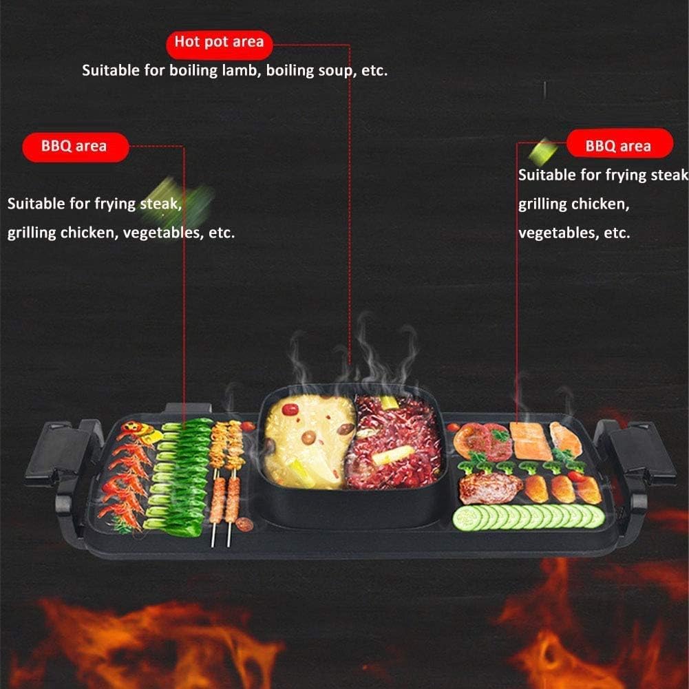 Portable Hotpot Grill, Indoor Smokeless Korean Bbq, Shabu Shabu Electric Hot Pot with Divider, Table Party Bbq and Hot Pot