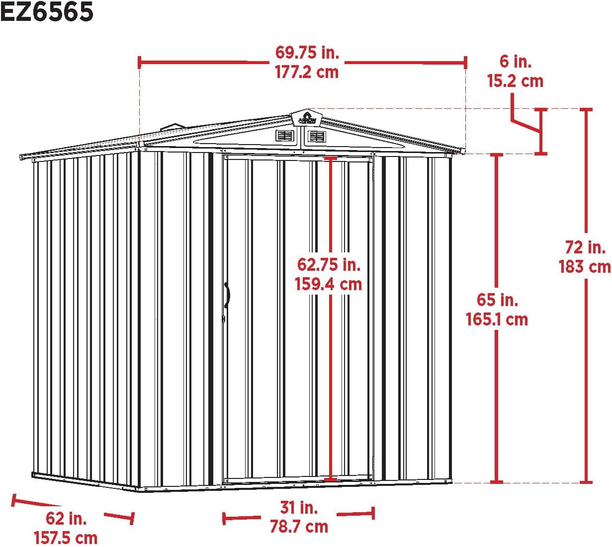 ARROW 6' x 5' EZEE Galvanized Steel Low Gable Shed Cream with Charcoal, Storage Shed with Peak Style Roof