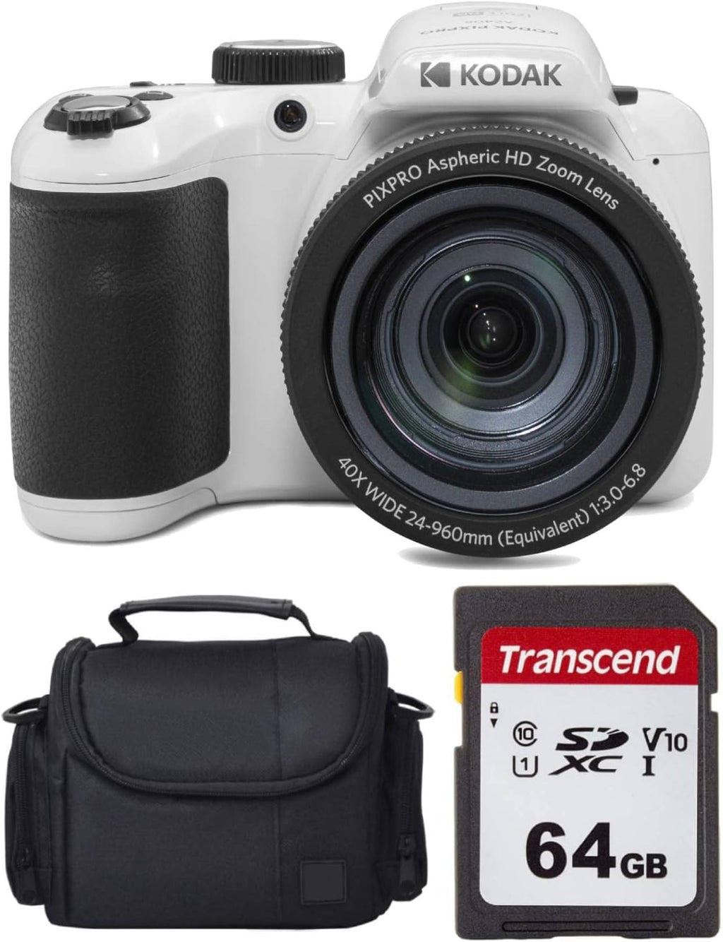 Kodak PIXPRO AZ405 Digital Camera (White) Bundle with 64GB Memory Card + Camera Case (3 Items)