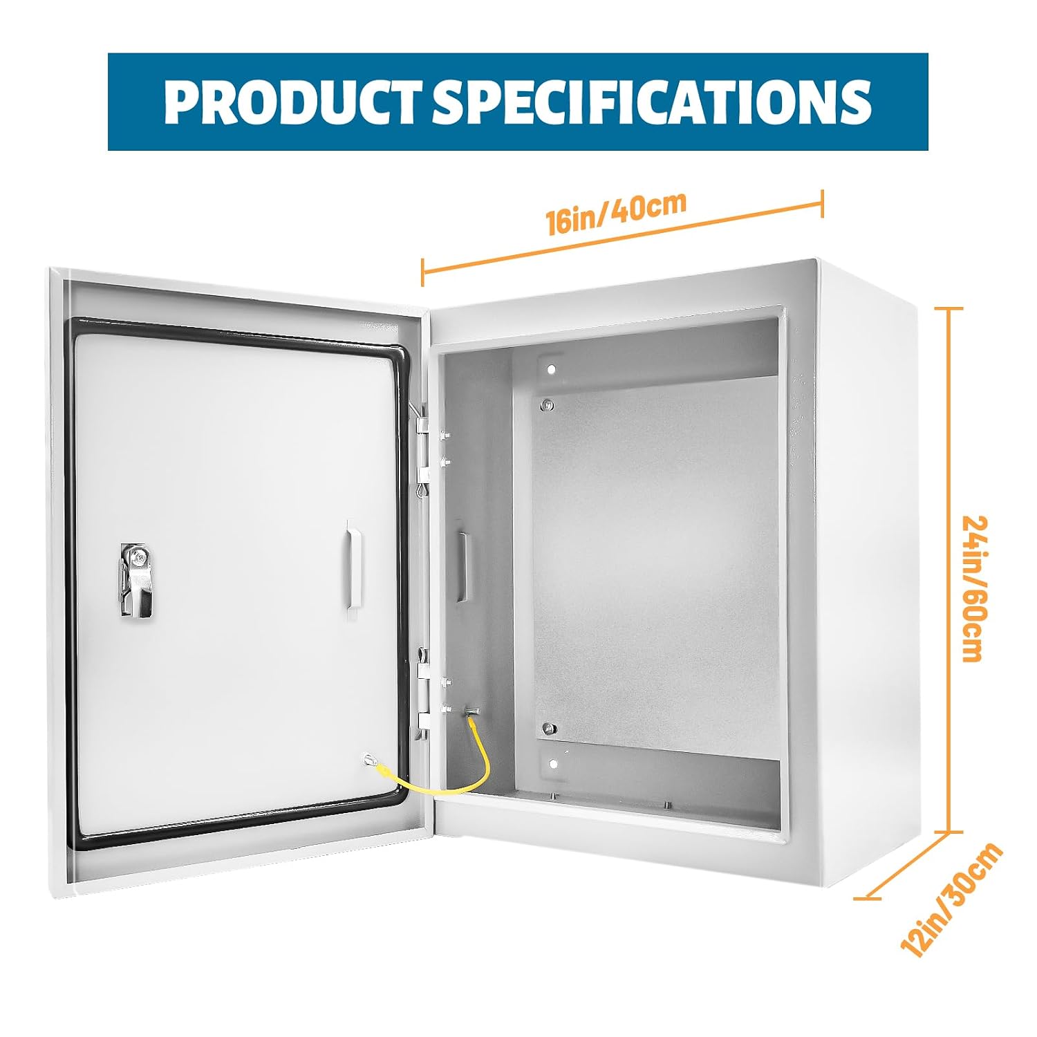Outdoor Electrical Box 24 x 16 x 12''D NEMA 4X Enclosure Steel Box, Waterproof & Dustproof Outdoor/Indoor Lockable Electrical Junction Box, with Mounting Plate