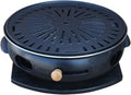 Portable BBQ Grill, Cast Iron BBQ Grill Indoor Outdoor Korean Style with Wooden Tray 34x12cm 8 Styles(A)