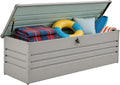 260 Gallon Waterproof Outdoor Storage Box, Extra Large Outside Metal Deck Storage Box for Patio Cushions, Garden Tools, Pool Supplies, Light Gray