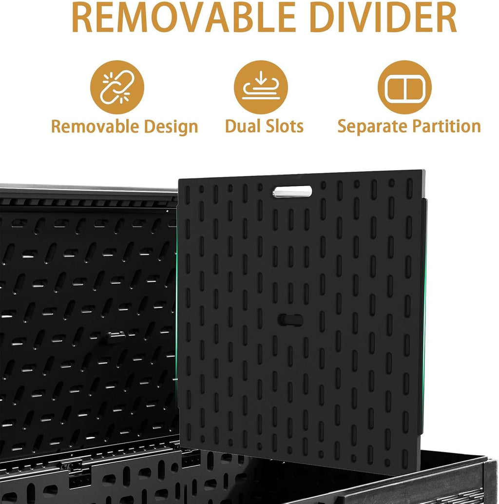 KUIKUI 320 Gallon Deck Box Waterproof, Extra Large Outdoor Storage Box Lockable with Divider and Lifter Prevent Water Seeping into from Floor for Patio Cushions