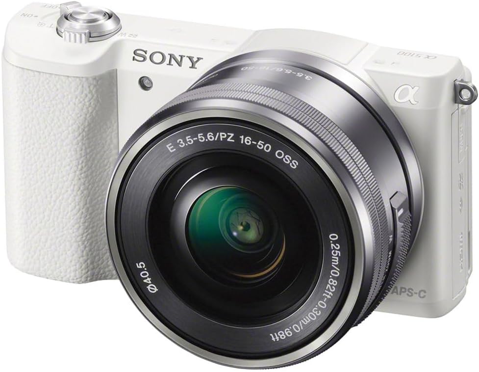 Sony Alpha a5100 Mirrorless Digital Camera with 16-50mm Lens (White) + Filter Kit + 64GB Card + 2 x NPF-W50 Battery + Card Reader + LED Light + Photo Software + Cables + Case + More
