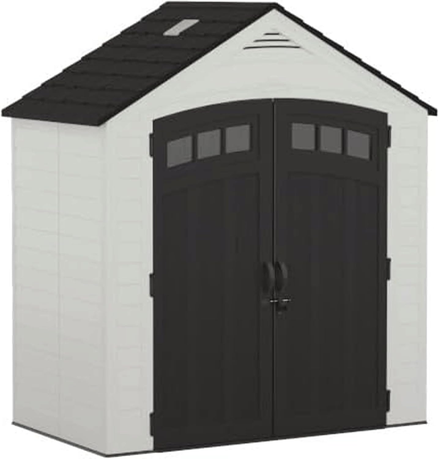 Suncast 7x4 Ft. Vista Vertical Resin Shed - Outdoor Storage Shed with Floor, Double Doors, IllumiVent™ Ventilation, Reinforced Resin Panels - Ideal for Ladders, Long-Handled Tools, & Garden Equipment