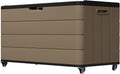 Mrosaa 110 Gallon Deck Box Waterproof with Wheels - Mobile Double-Wall Resin Outdoor Storage Box for Patio, Pool, & Garden - Lockable Deck Storage for Cushions, Pool Floats, Boat Slip (Brown)