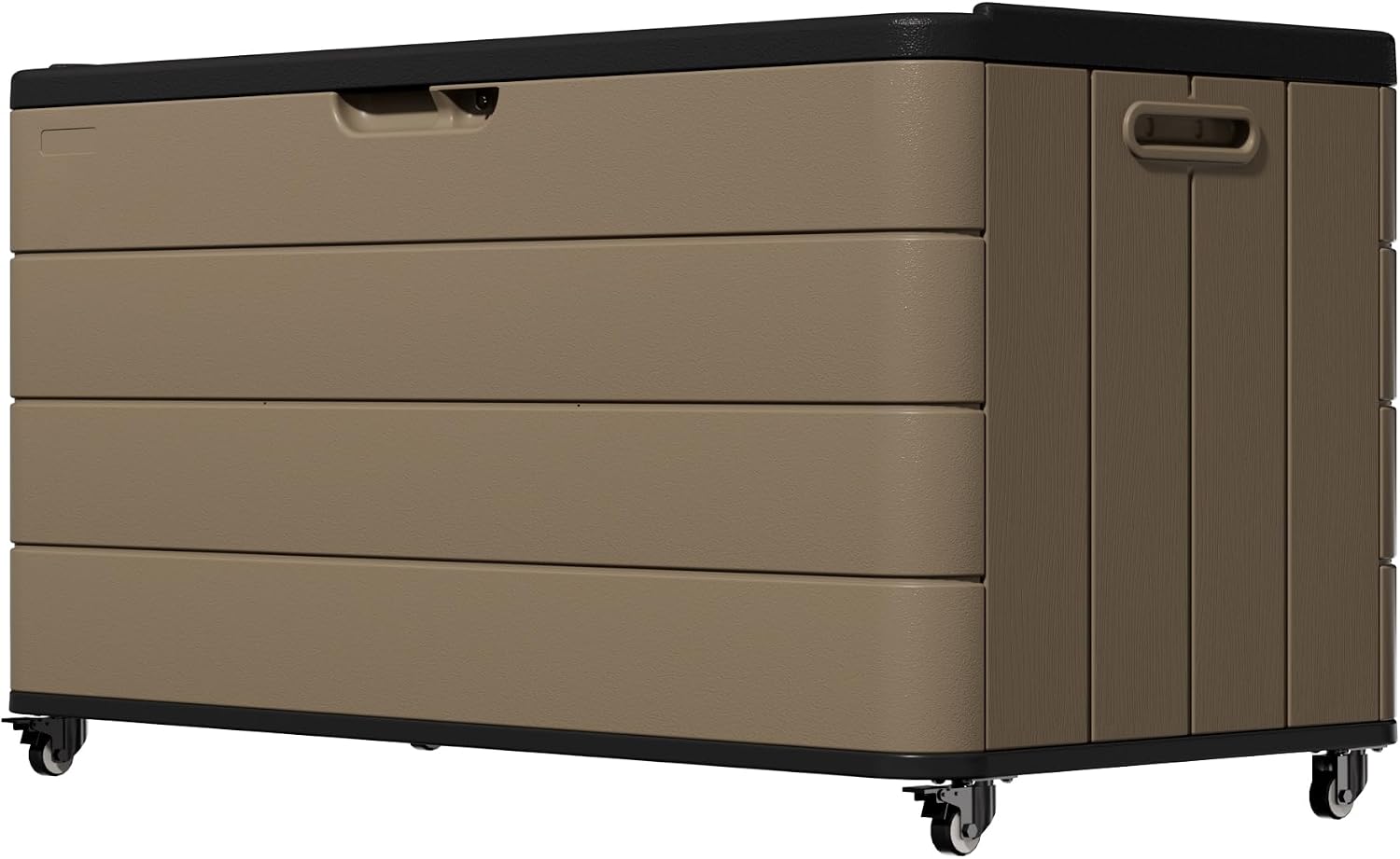 Mrosaa 110 Gallon Deck Box Waterproof with Wheels - Mobile Double-Wall Resin Outdoor Storage Box for Patio, Pool, & Garden - Lockable Deck Storage for Cushions, Pool Floats, Boat Slip (Brown)