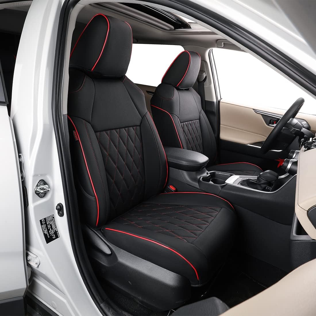 EKR Kona Seat Covers Custom Fit for Hyundai Kona SE 2026,Leather Car Seat Cover Full Set for Trucks SUV -Faux Leather(Black with Red Piping)
