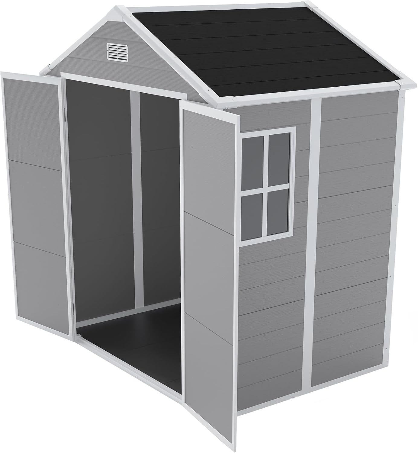 Resin Storage Shed 6x5ft, Outdoor Storage Sheds with Floor, HD Window, Lockable Doors and Vents, Tool Shed for Bike, Garden, Backyard,Lawn, All Weather Use (Grey, 6 * 5ft)