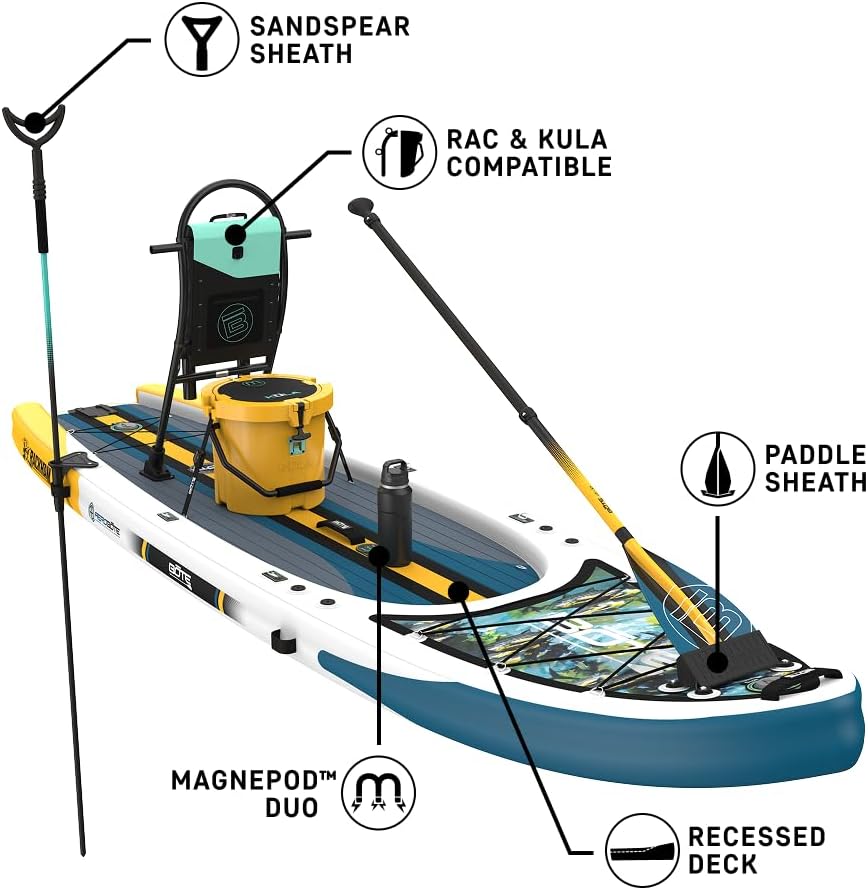 BOTE Rackham Aero Inflatable Stand Up Fishing Paddle Board Blow Up iSUP Adult Kids Family Friendly APEX Pedal Drive MAGNEPod Compatible, Multiple Colors