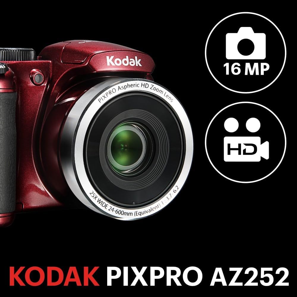 Kodak PIXPRO Astro Zoom AZ252-RD 16MP Digital Camera with 25X Optical Zoom and 3' LCD (Red)
