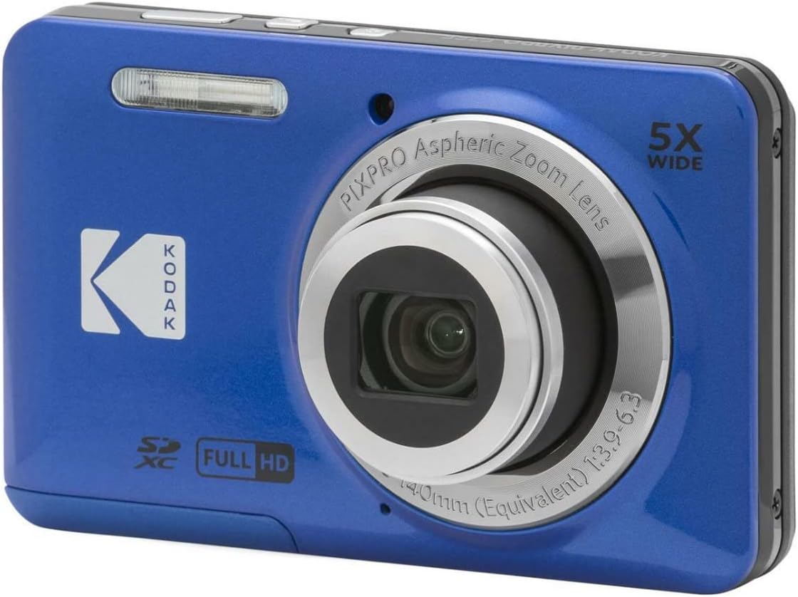 Kodak PIXPRO Friendly Zoom FZ55 Digital Camera (Blue) Bundle with Camera Case, 32GB Class 10 UHS-I U1 SDHC Memory Card and USB 2.0 Card Reader (4 Items)