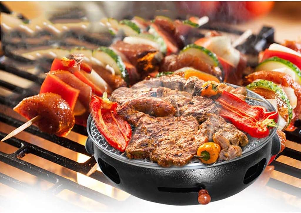 BBQ Barbeque Barbecue Grill,BBQ,Round Flat Mesh,Korean Smoke-Free Household Charcoal Grill,Indoor and Outdoor Barbecue Grill,34.5cm (Color : A)