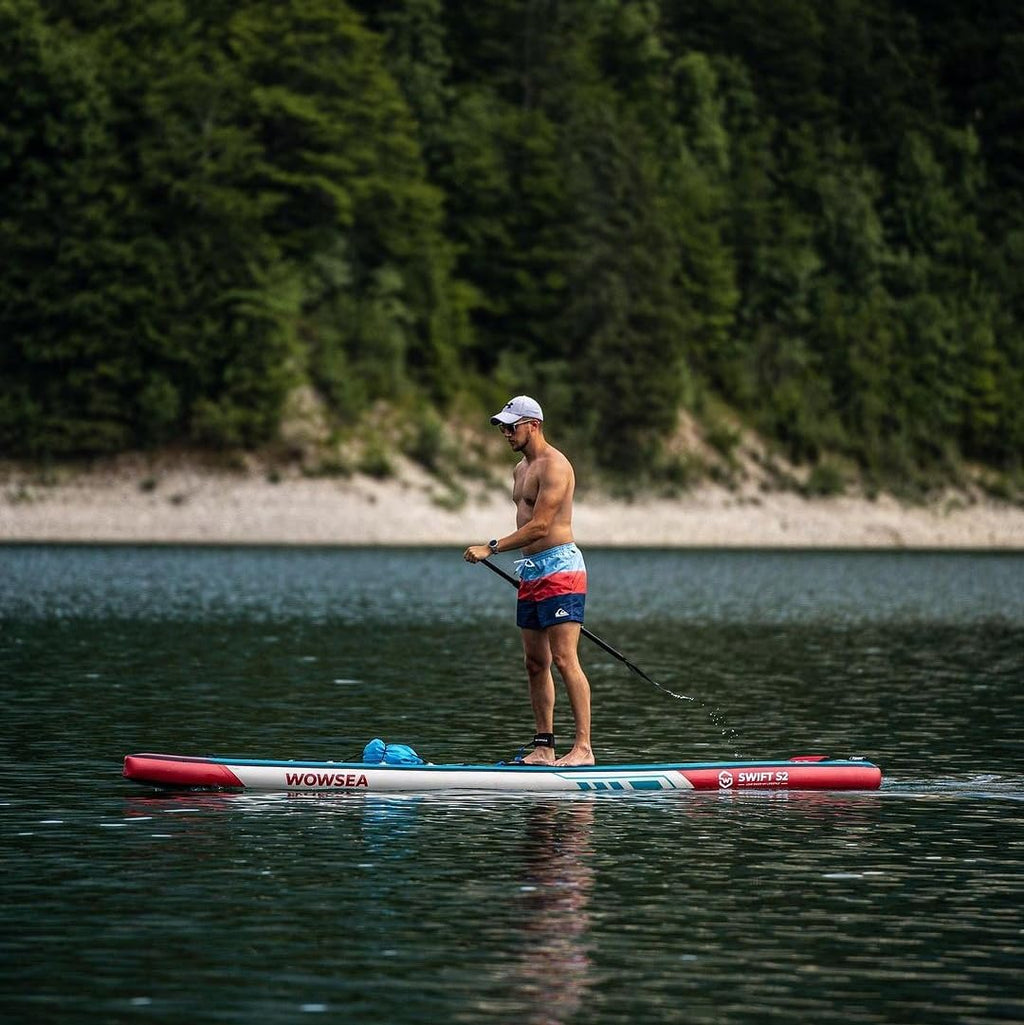 WOWSEA Swift S2 Inflatable Paddle Board, Exploring and Stable SUP Board, Sport & Racing Paddle Board with Action Camera Mount, Nice iSUP Board for Aquatic Exercise and Professional Paddlers (14')