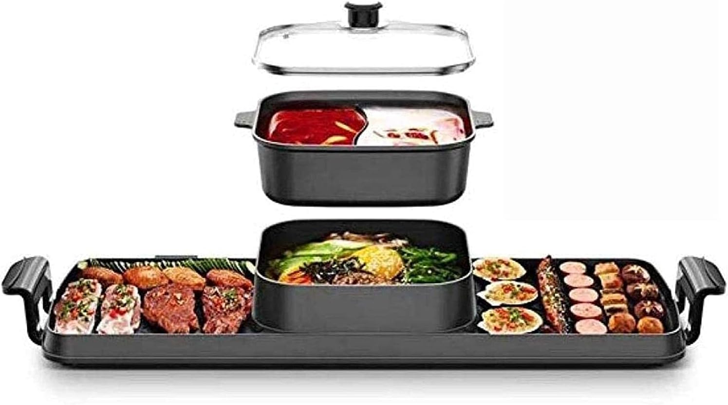 Indoor Korean Barbecue Grill BBQ - The Electric BBQ Grill and Hot Pot. Tabletop Grill and Fondue with Ceramic Coating.2000W,Portable Nonstick Griddle