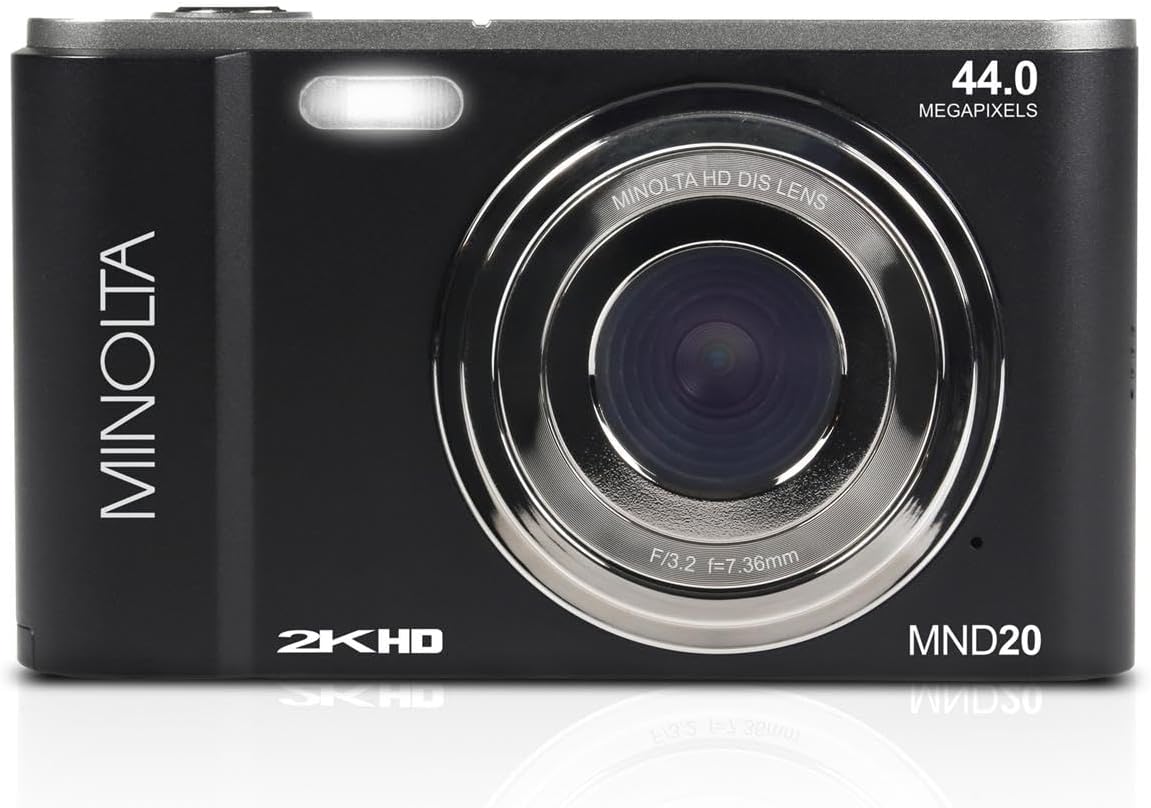 Minolta MND20 44 MP 2.7K Ultra HD Digital Camera with Slinger Camera case (Black)