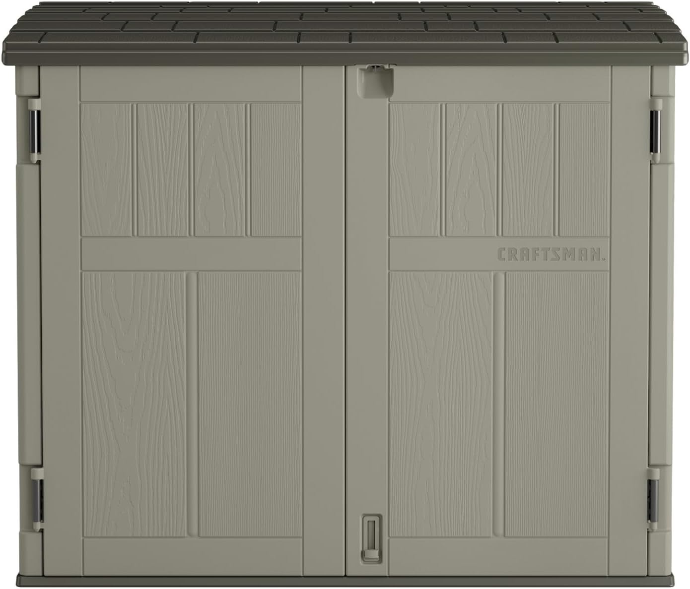 Craftsman Horizontal Shed, Compact Outdoor Storage System, 34 Cu. Ft. Capacity, Made in USA - Lockable Multi-Wall Resin Organizer for Garbage Cans, Garden Tools, Bins, Bikes and Yard Equipment