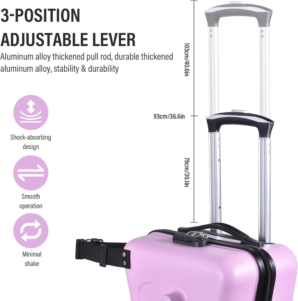22 Inch Kid Ride Suitcase, Kid Luggage Seat Ride With Lock - Kids Travel Trolley With Safety Belt, Luggage For Kids Airplane Travel,Suitcase To Aged 1-6 Years Old,ABS+PC(Pink)