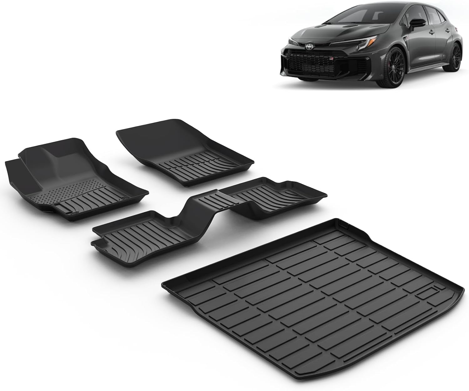 Floor Mats & Cargo Liner for 2026 2025 2024 2023 Toyota GR Corolla All Weather TPE Car Mats Trunk Mat Toyota GR Corolla Floor Mats Accessories Black