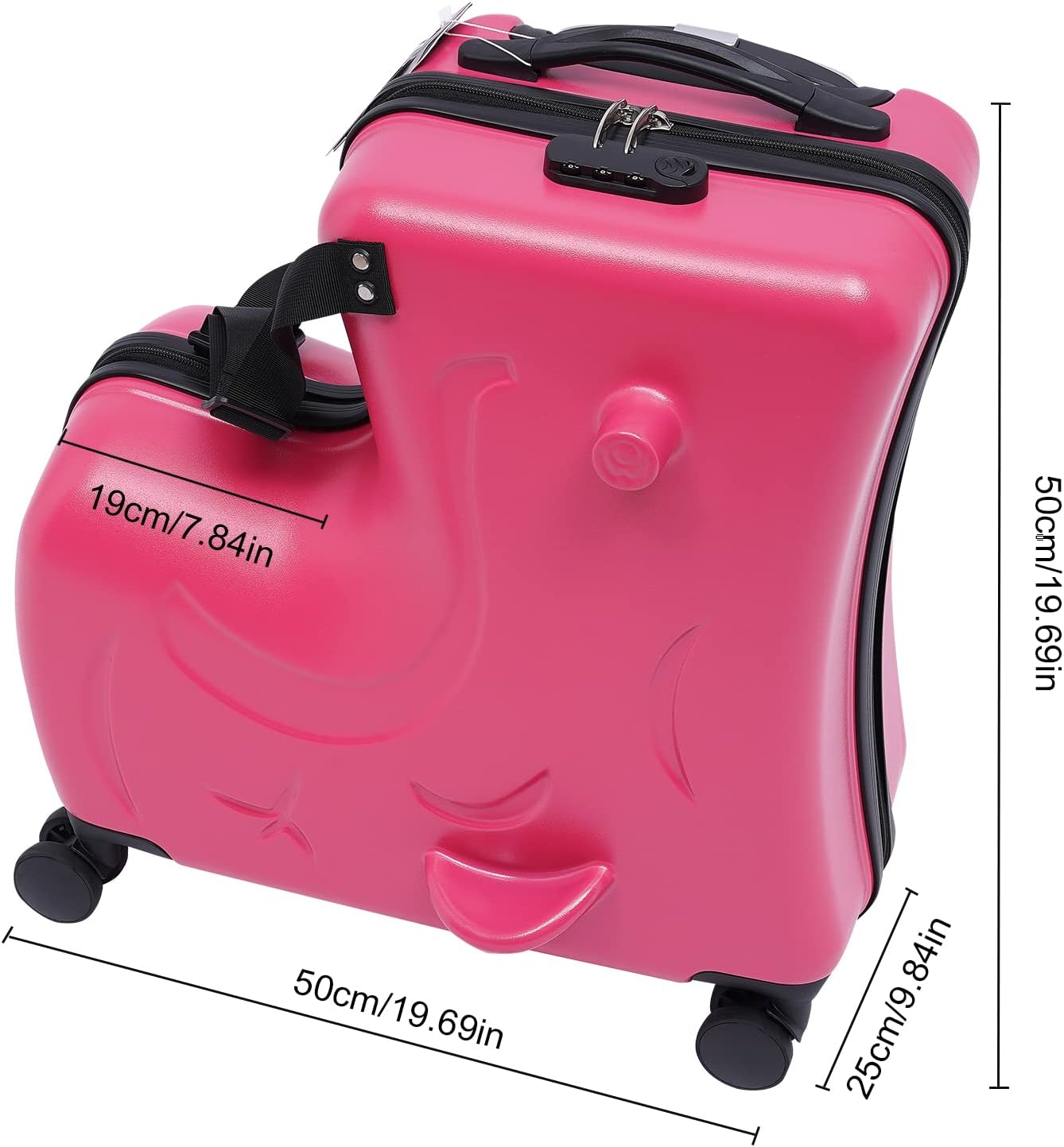 20Inch Kid Ride Suitcase, Kids Travel Suitcase with Lock & Safety Belt, Portable Children's Travel Trolley Case, Ride On Suitcase for Kids Aged 3-6 Years Old