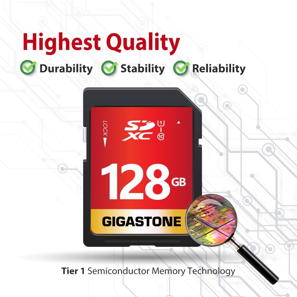 GIGASTONE 128GB SD Card 2-Pack UHS-I U1 Class 10 SDXC Memory Card High Speed Full HD Video Canon Digital Camera, Full Size SD Card