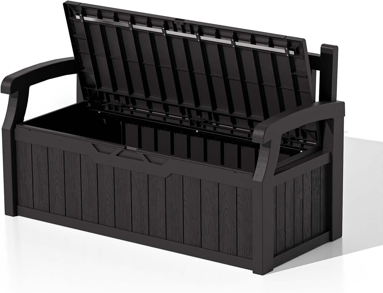 Patiowell 75 Gallon Plastic Storage Bench, Water-Resistant Deck Box for Patio Furniture, Garden Tools, Pool Storage and Outdoor Cushions, Black