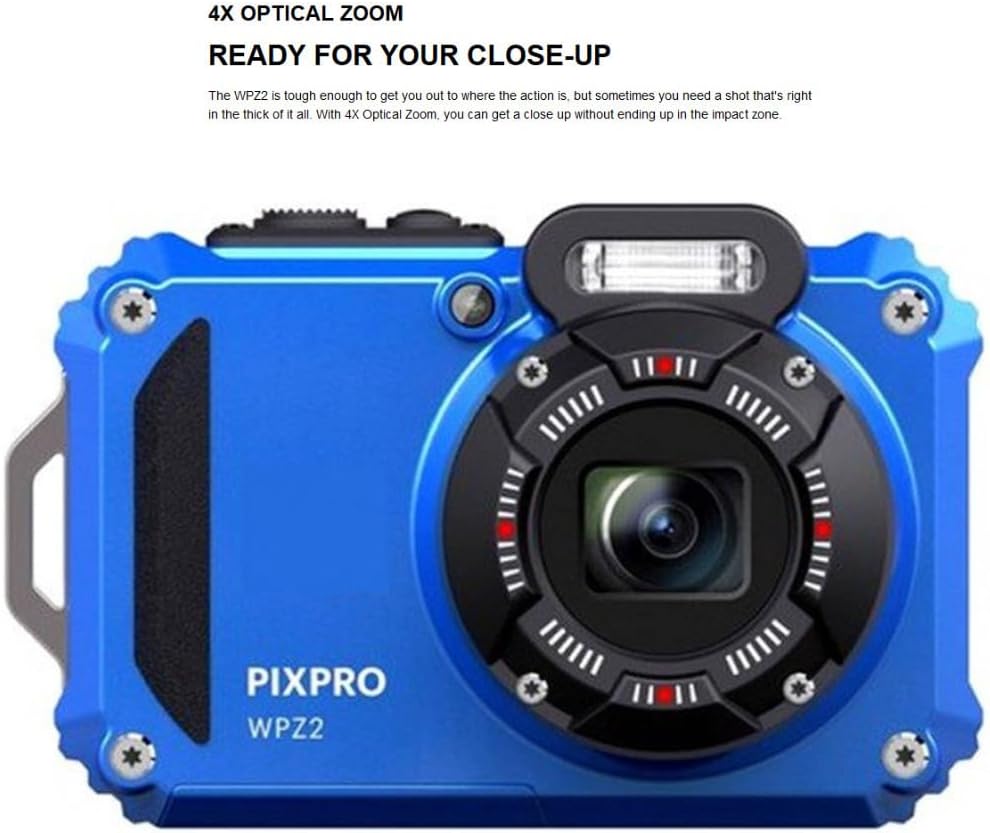 Kodak PIXPRO WPZ2 Rugged Waterproof 16MP Digital Camera with 4X Zoom (Blue) Bundle with Case and 32GB MicroSD Card Bundle (3 Items)